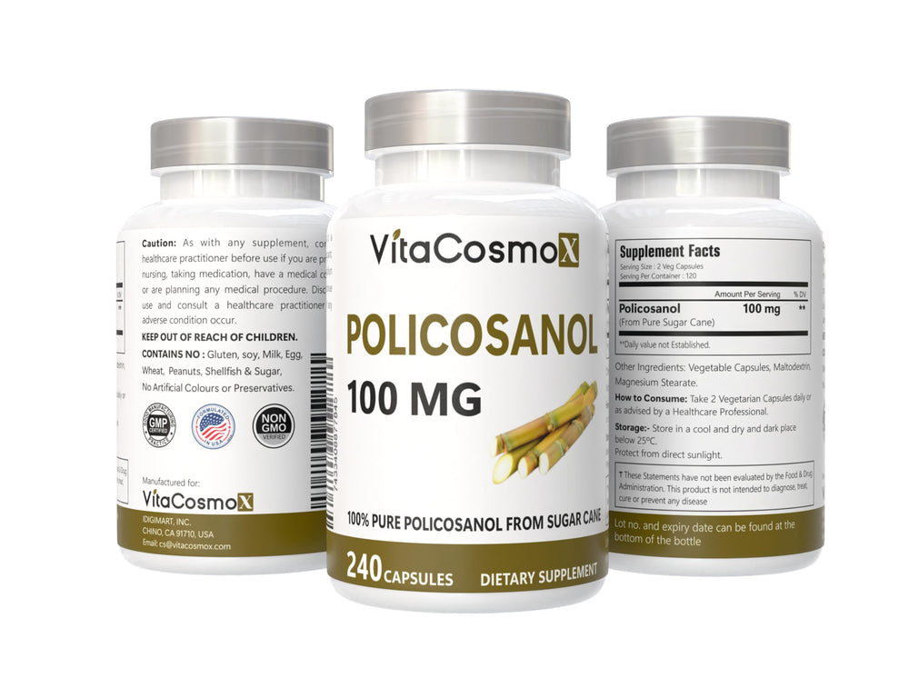 VitaCosmoX policosanol sugar cane extract serving size graphic for routine planning