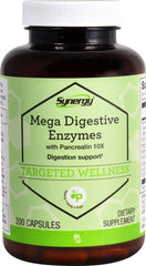 Vitacost Synergy Mega Digestive Enzymes bottle with pancreatin 10X promotes nutrient absorption