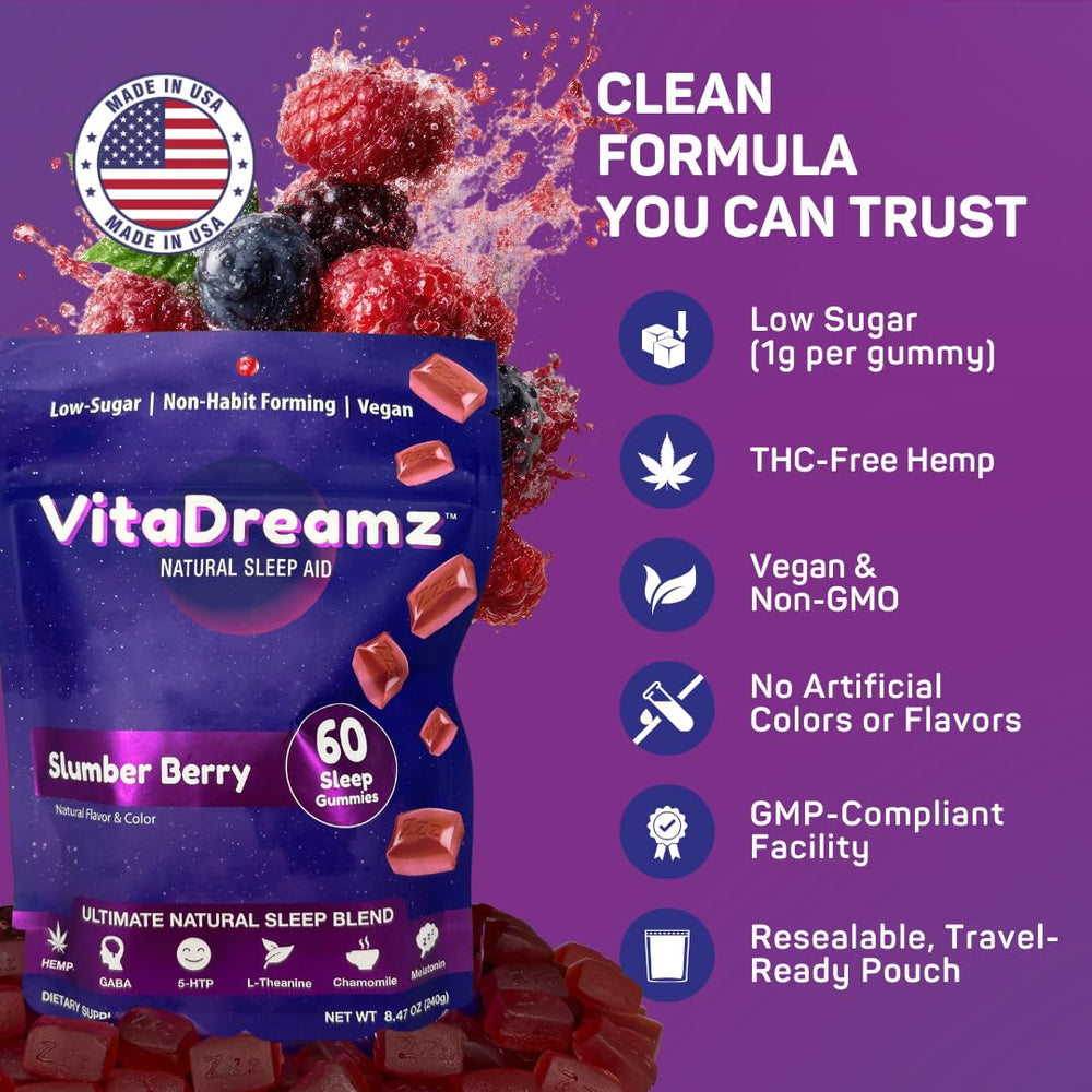 VitaDreamz nighttime routine scene with gummies for restful evenings.