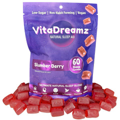 VitaDreamz sleep gummies bottle close-up, promoting a calm bedtime routine.