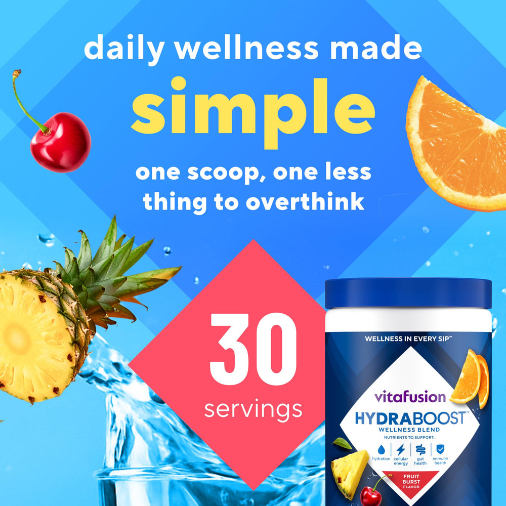 Vitafusion Hydraboost vitamins and antioxidants support daily wellness.