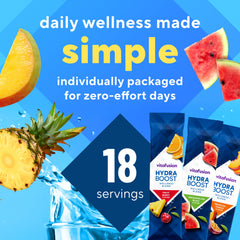 Vitafusion Hydraboost ingredients panel highlights essential vitamins and minerals.
