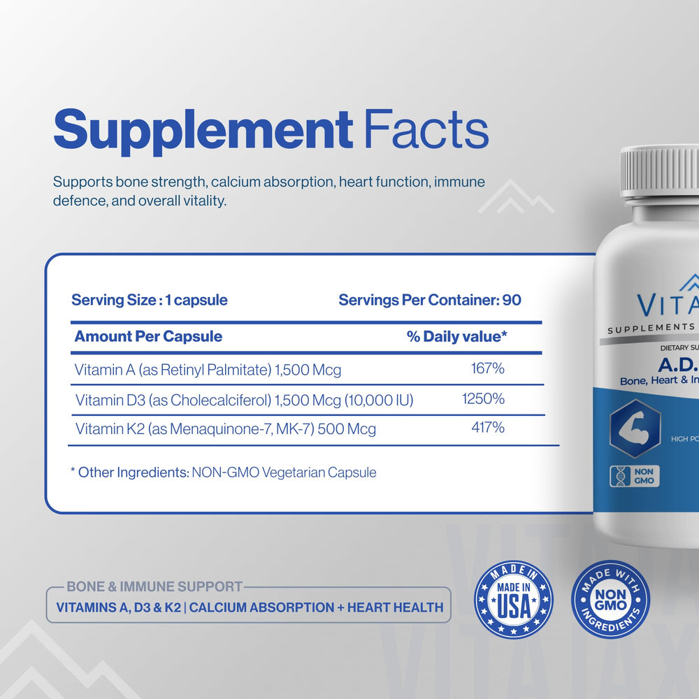 VITAJAX ADK10 capsules pouring demonstrating convenient daily dosage for supplementation