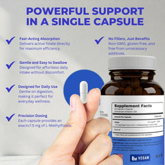 Label information on VITAJAX L-Methylfolate highlighting active folate and dosage.