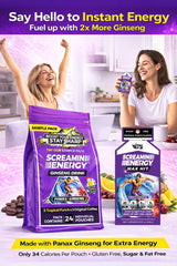 Vital 4U Screamin Energy Max Hit sugar-free text and caffeine graphic highlight zero sugar formula.