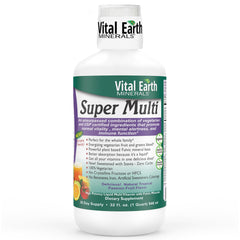 Vital Earth Minerals Super Multi bottle pour for easy daily dosing and energy support.
