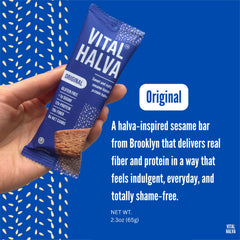 Vital Halva bar close-up with sesame seeds and almonds