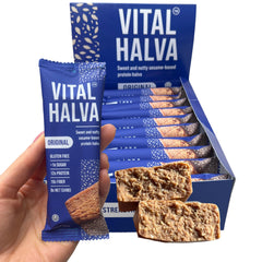 Vital Halva gut-friendly bar package showing box of 10