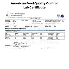 Vital Hill lab-test certificate conveys commitment to purity and quality.
