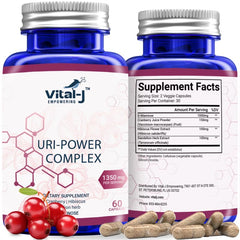 Vital-J Empowering 4-in-1 URI Power Complex bottle supports daily urinary wellness.