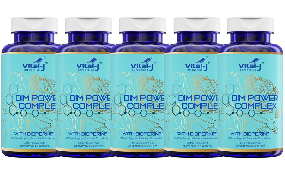 Vital-J Empowering 4-in-1 DIM Potent Complex bottle ready for daily use, promoting wellness.