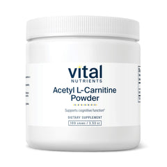 Vital Nutrients Acetyl L-Carnitine powder bottle for convenient daily cognitive support.