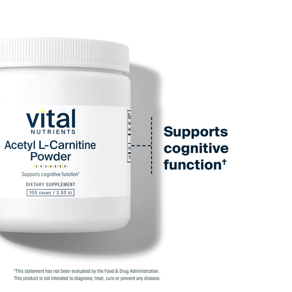 Powder dissolving in water with Vital Nutrients Acetyl L-Carnitine for easy consumption.