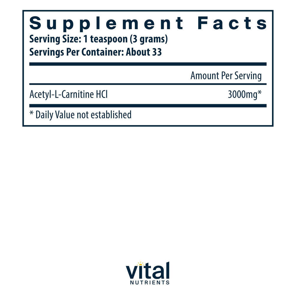Vital Nutrients Acetyl L-Carnitine powder scoop ready to measure brain energy.