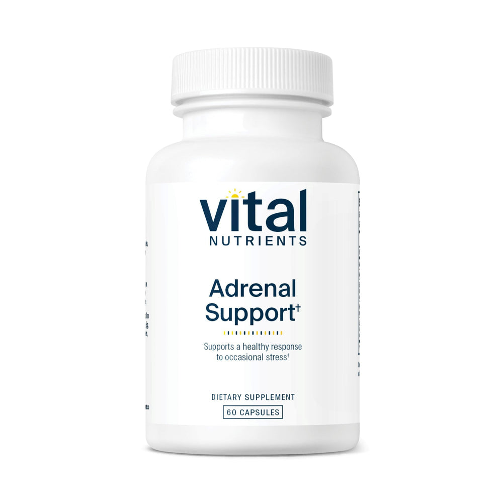 Vital Nutrients Adrenal Support bottle front view highlighting natural ingredients for energy balance