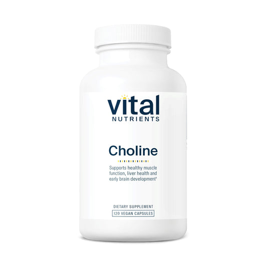 Vital Nutrients Choline 550mg bottle front view highlighting brain support