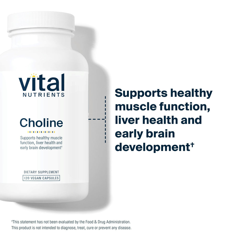 Vital Nutrients Choline 550mg vegan formula label showing clean ingredients