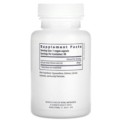 Vital Nutrients Lithium Orotate capsules close-up, gluten-free vegan supplement for daily mood and focus support.