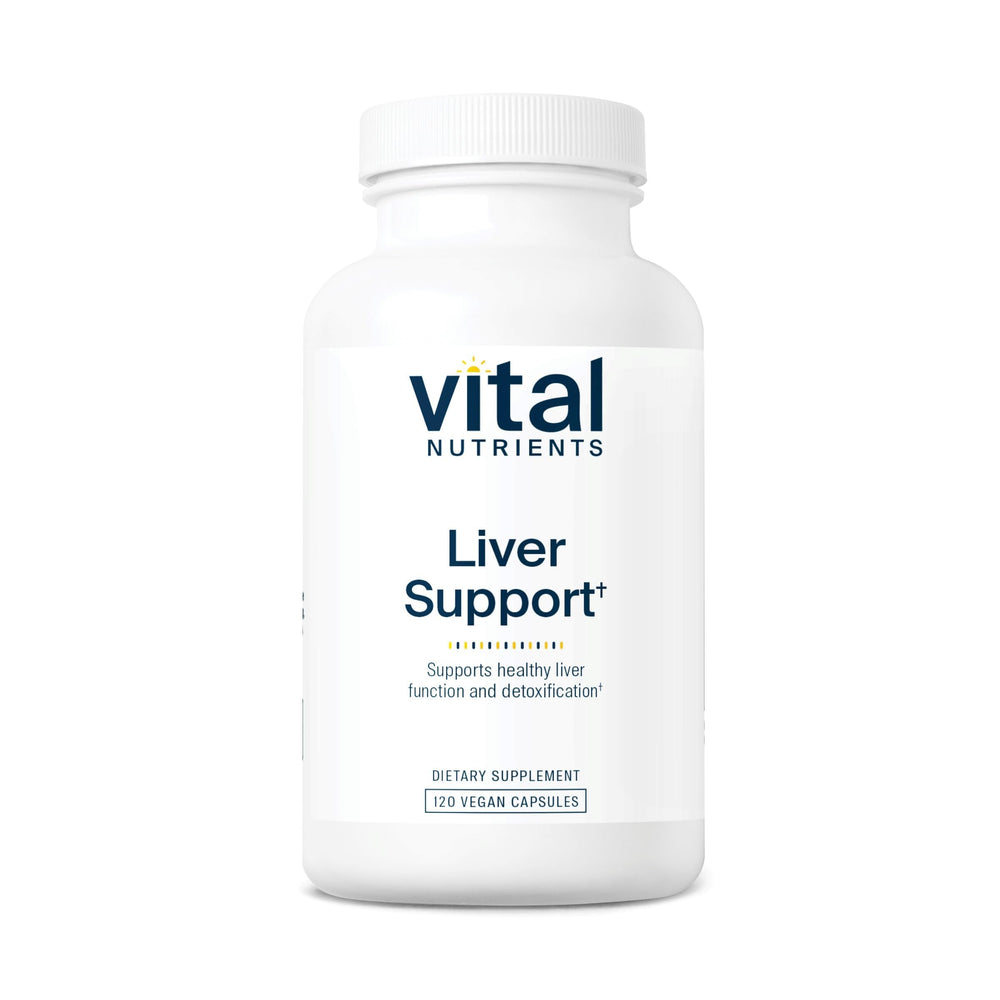 Vital Nutrients Liver Support bottle with label highlighting liver health benefits.