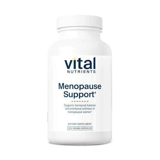 Vital Nutrients Menopause Support bottle label showing herbal blend for balance