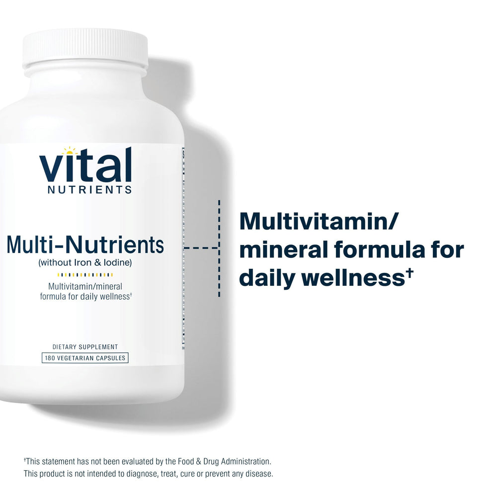 Label and ingredients of Vital Nutrients Multi-Nutrients highlight a clean formula.
