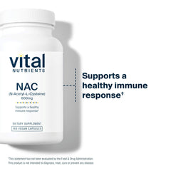 Vital Nutrients NAC 600mg label detail — gluten-free and dairy-free formula