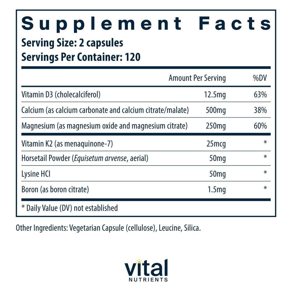 Vital Nutrients Osteo-Nutrients II capsules displayed for daily use.
