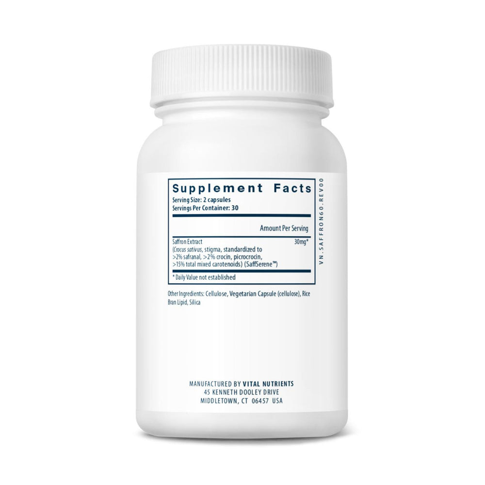 Vital Nutrients Saffron Extract hypoallergenic capsules suitable for sensitive users.