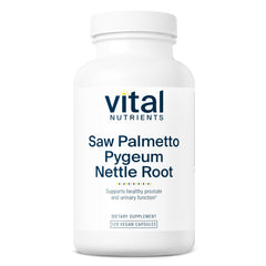 Vital Nutrients Saw Palmetto bottle with vegan capsules supporting healthy prostate function.