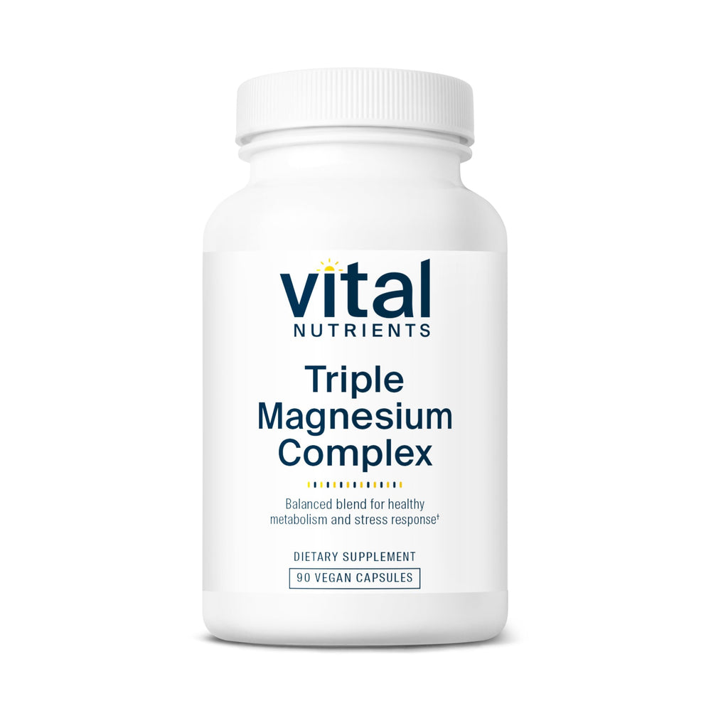 Vital Nutrients Triple Magnesium bottle showcases vegan formula for daily wellness