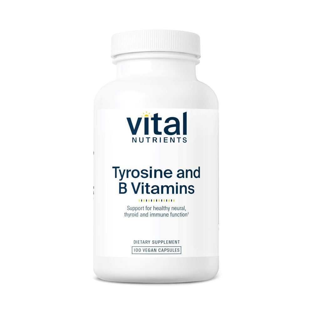 Vital Nutrients Tyrosine and B Vitamins bottle label highlighting clean energy support