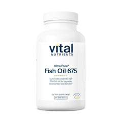 Vital Nutrients Ultra Pure Fish Oil 675 bottle highlighting premium brain and eye health support.