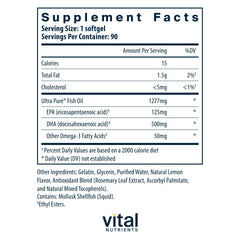 Lemon splash imagery with Vital Nutrients Ultra Pure Fish Oil 675 for daily flavor appeal.