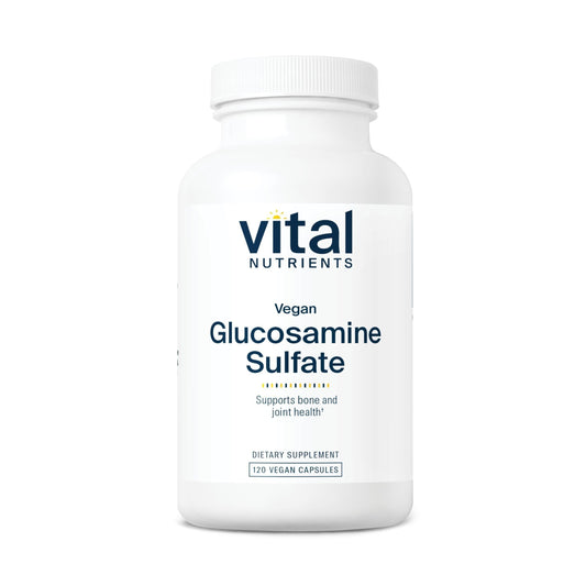 Vital Nutrients vegan glucosamine sulfate bottle front promoting plant-based joint support
