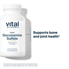Vital Nutrients vegan glucosamine sulfate packaging close-up emphasizing allergen-free formula