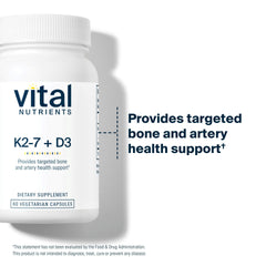 Vital Nutrients Vitamin D3 K2 label reading highlights high-purity ingredients.