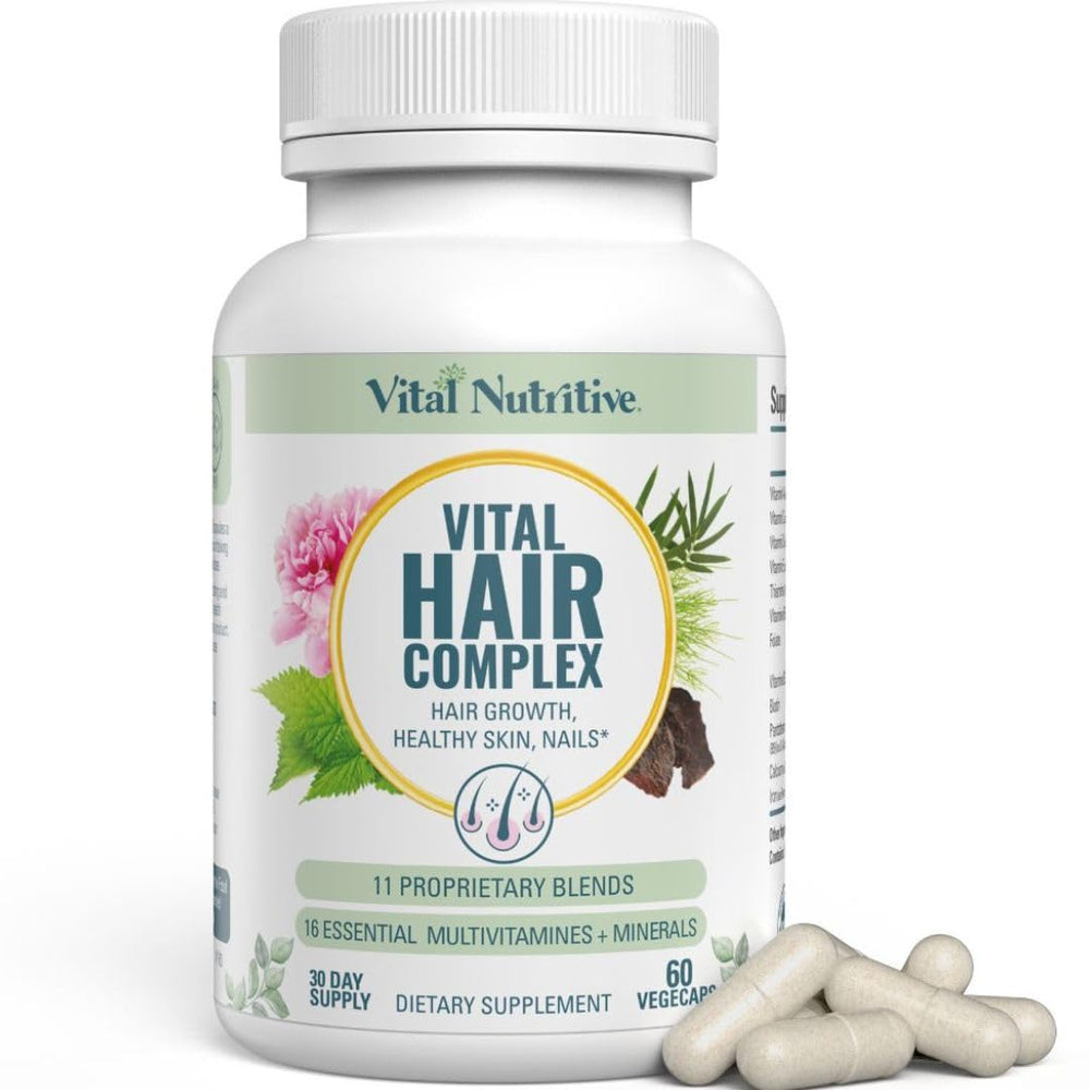 Vital Hair Complex bottle on white background signaling daily hair support for all users.