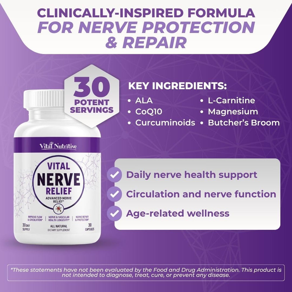 Vital Nutritive Vital Nerve Supplement dispense pour emphasizing convenient daily use.
