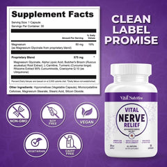 Vital Nutritive Vital Nerve Supplement label details showing clean, allergen-friendly formula.