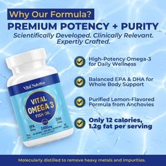 Vital Nutritive Vital Omega3 capsules close-up with golden softgels.