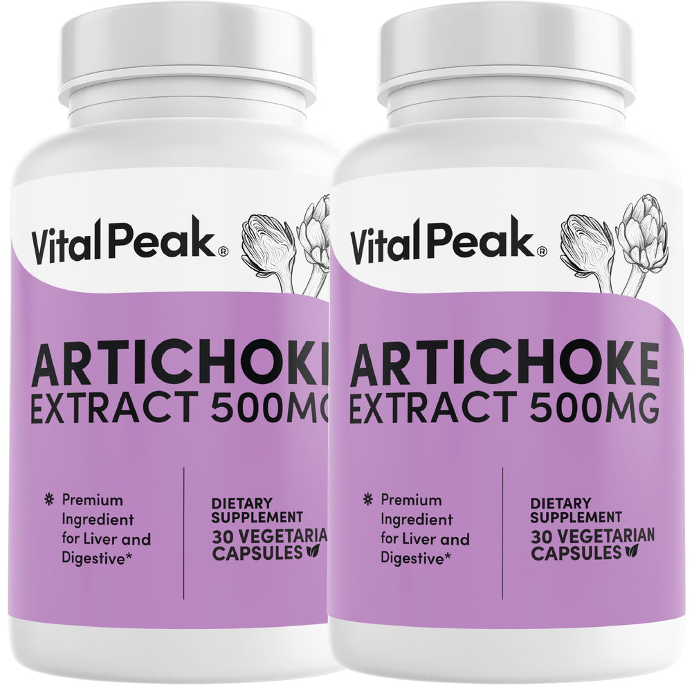Vital Peak Artichoke 500 mg capsules front view, plant-based digestion support option