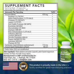 Vital Plan Active Enzymes label highlights transparent ingredients and premium formula