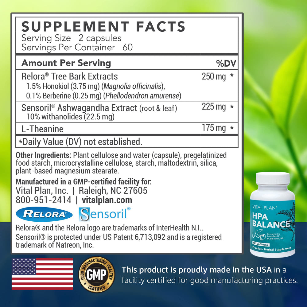 Vital Plan HPA Balance capsules close-up showcasing premium herbal ingredients