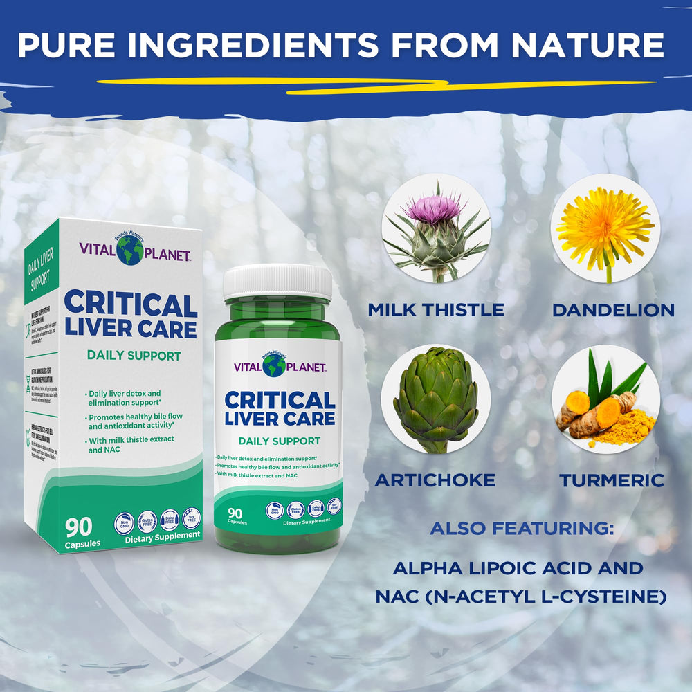 Vital Planet Critical Liver Care label closeup with transparent ingredients list.