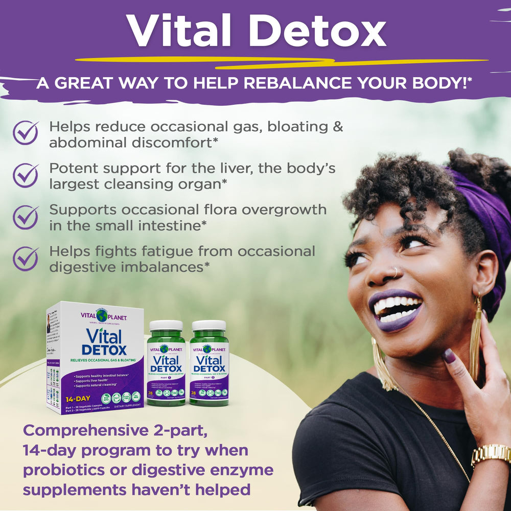 Vital Planet Vital Detox herbal extracts close-up with oregano and thyme.