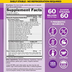 Vital Flora 60B CFU label on bottle highlighting potency and diversity.