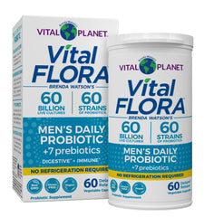 Vital Planet Vital Flora Men’s Daily Probiotic front label showing high potency for daily gut balance