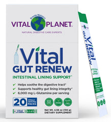 Vital Planet Vital Gut Renew bottle shown for daily gut support and convenience.