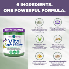 Vital Planet Vital Gut Renew packaging displaying ingredients and usage guidance