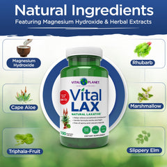 Vital Lax bottle pour illustrating overnight, gentle hydration of the intestines